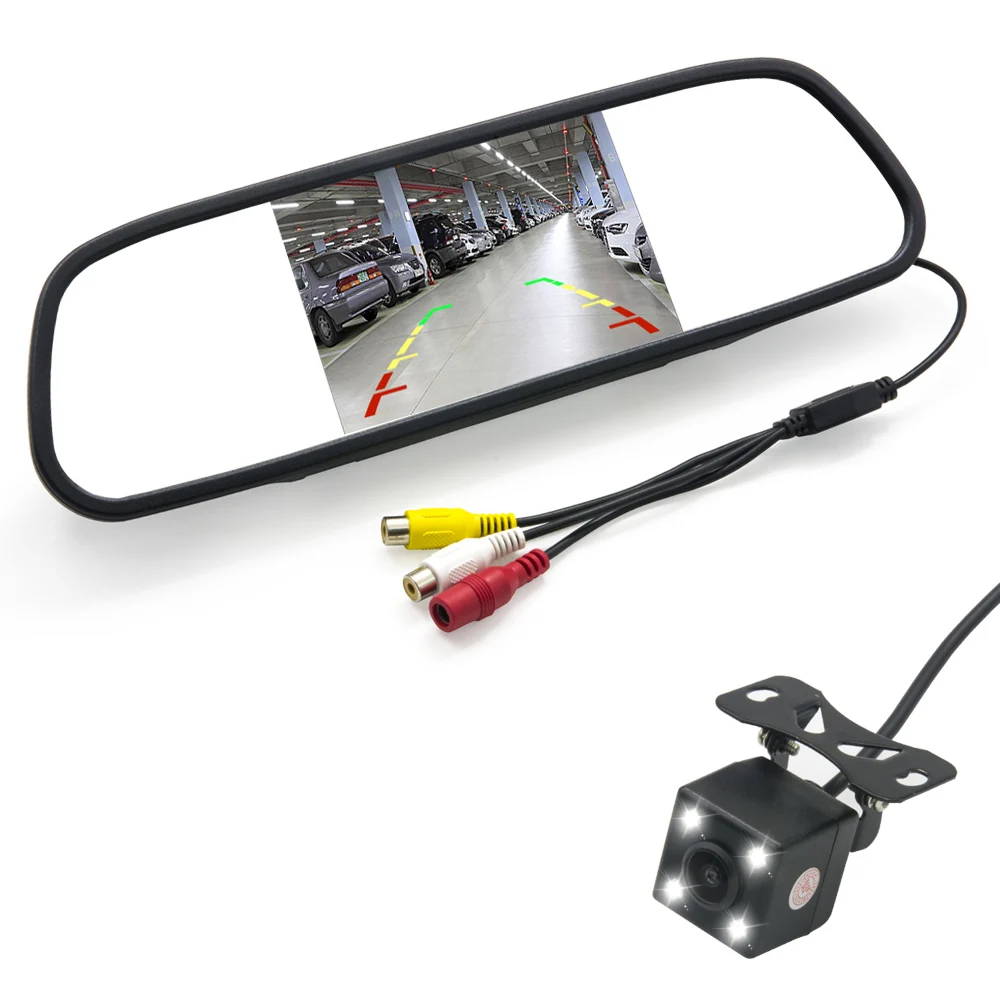 With 4LED camera Owtosin Высокое разрешение HD 5 дюймов зеркало заднего вида монитор 800*480 Автомобильный парковочный монитор для камеры заднего вида 2CH видео вход - Цвет: With 4LED camera