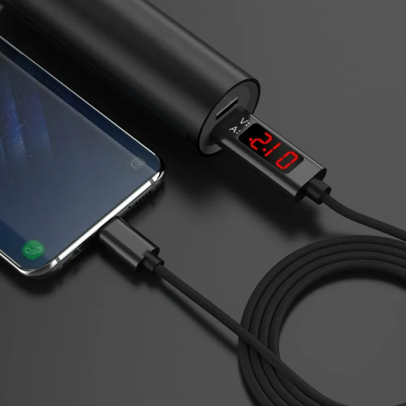 QC 3 0 Быстрая зарядка напряжение и ток дисплей нейлоновый Плетеный USB C кабель для