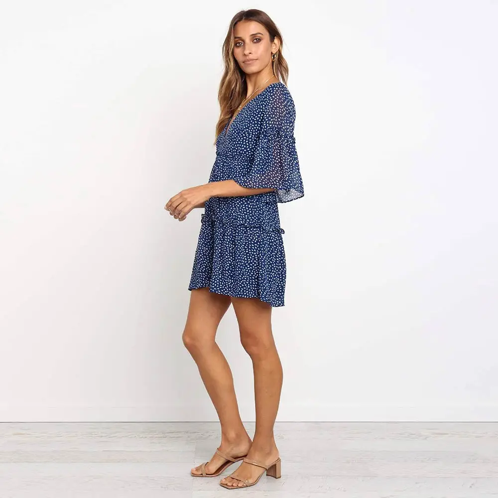 

WildPinky Little Point Dress Ruffled Women 2020 Summer New Fashion Street Sexy Casual Slim Half Sleeve Beach Party Mini Dress