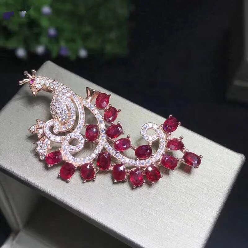 Женская Брошь с красным Рубином серебро 332 пробы|Украшения для волос броши и