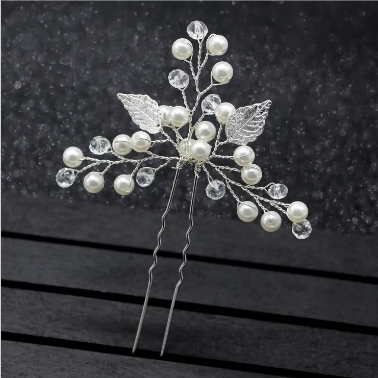 Заколки для волос в форме листьев и кристаллов с жемчугом Винтажные заколки