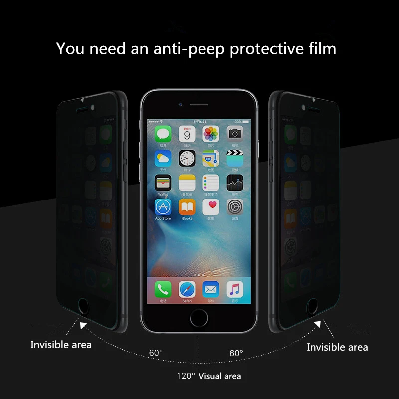 Анти-выглядывает закаленное Стекло пленка для iphone7 8 плюс 6 6s x Экран протектор
