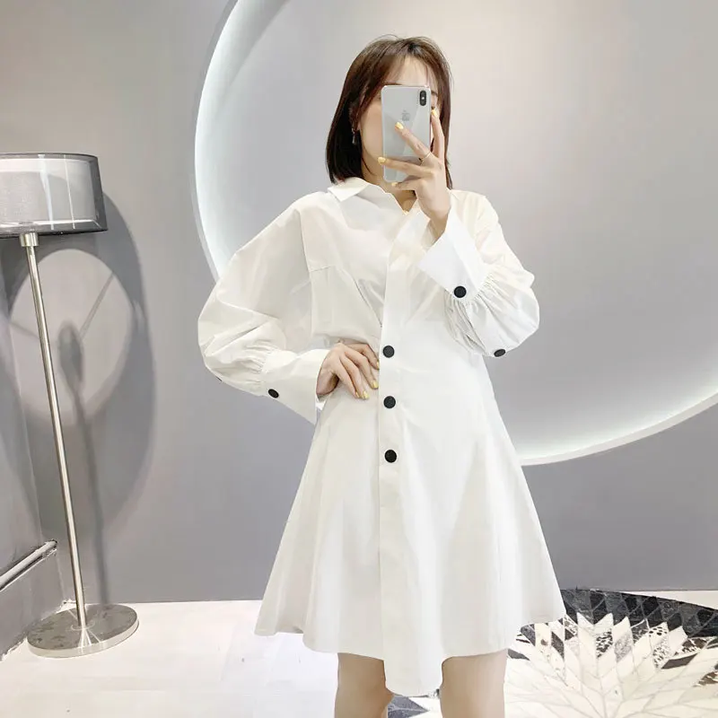 Женское платье-рубашка EWQ белое платье с отложным воротником и длинными рукавами