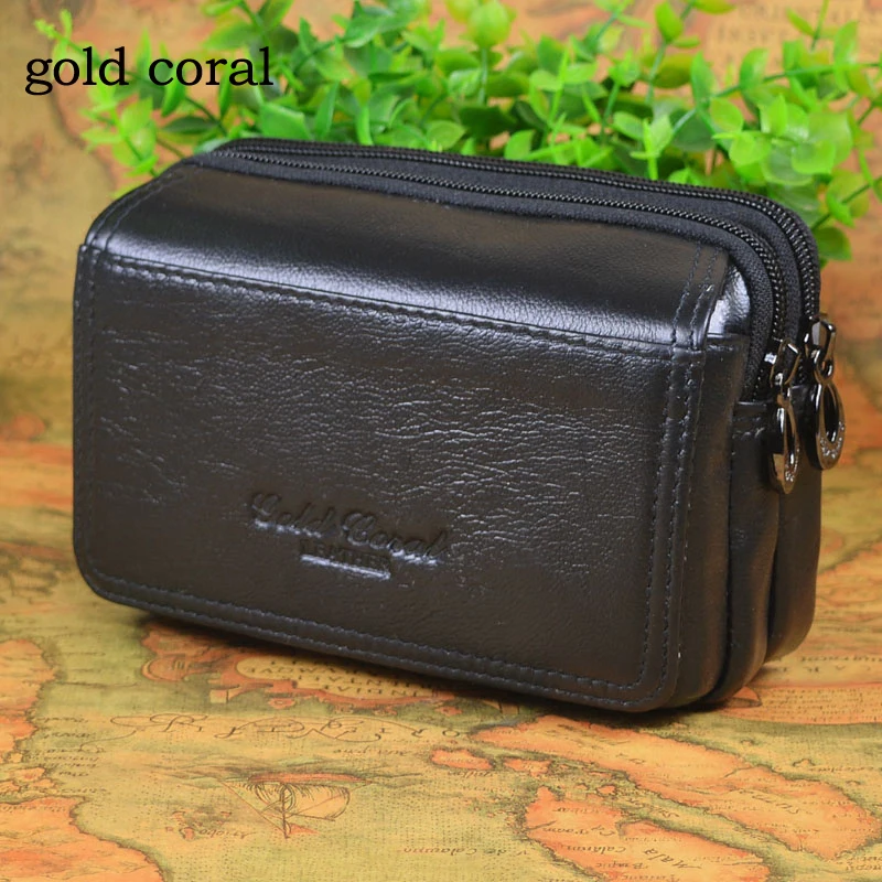 Мужские поясные сумки из натуральной кожи золотого и кораллового цвета