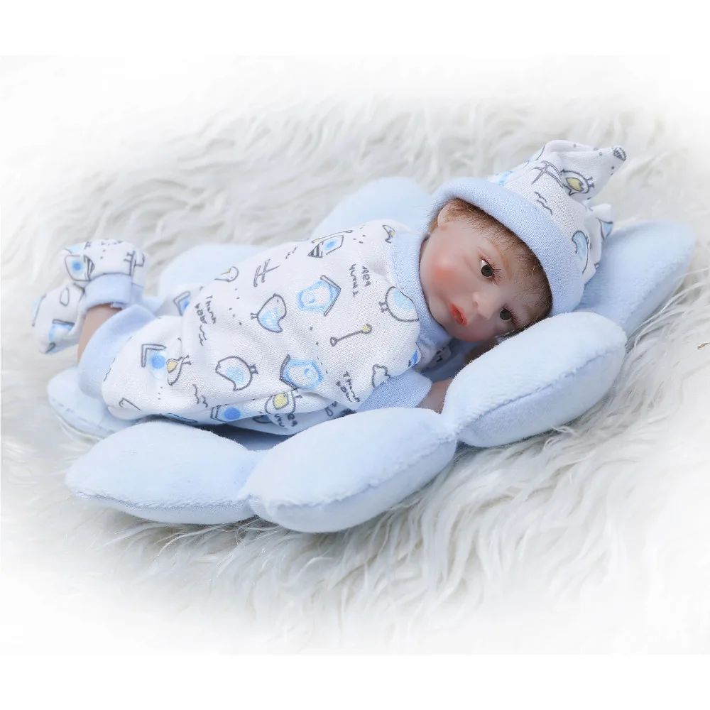 Nicery 8 дюймов 20 см Bebe Reborn мини кукла мягкая силиконовая Реалистичная игрушка подарок для ребенка Рождество милый мальчик синяя подушка