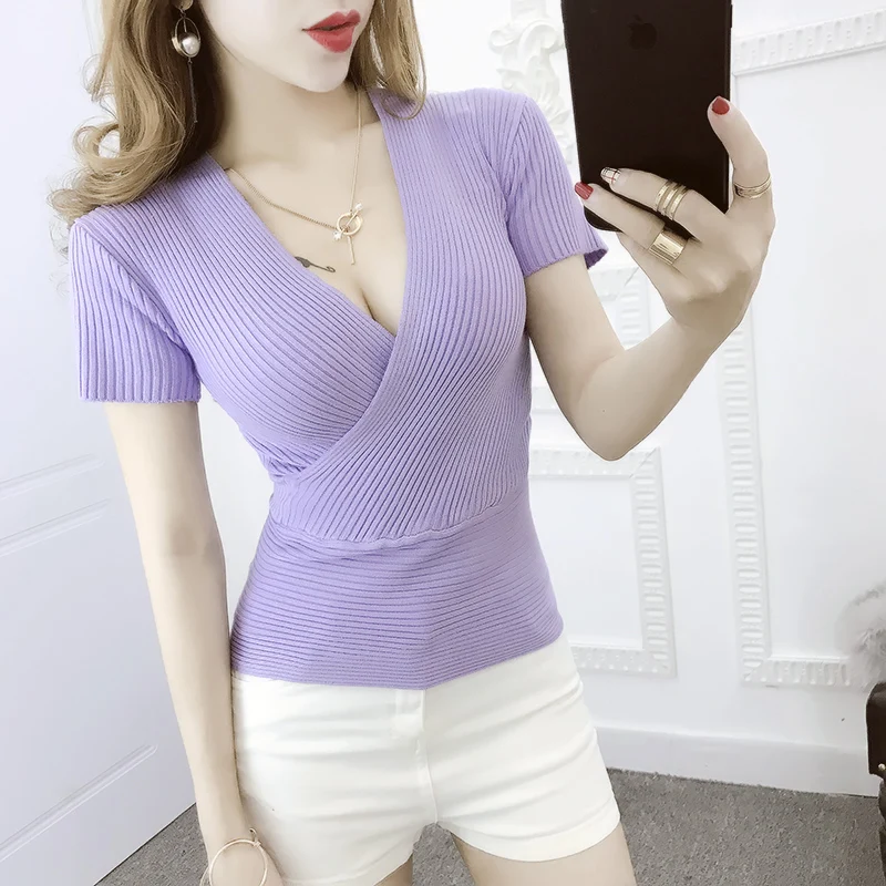 Модные летние женские сексуальные с глубоким вырезом перекрестным v образным