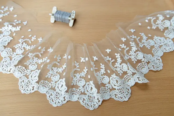 Белая вышитая кружевная отделка с розами 10 ярдов для швейных украшений