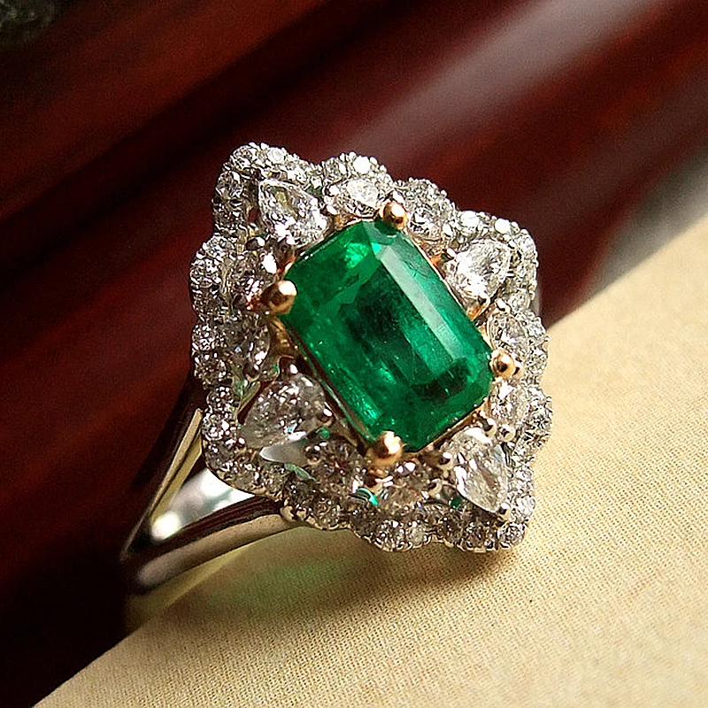 AAA лабораторный, Одноцветный, 18 K, белое золото, 1.2ctw, моиссанит, зеленый изумруд, двойное кольцо Halo, обручальное кольцо для женщин