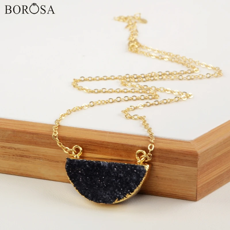 BOROSA полулуна Радуга кулон Agates Друза Geode соединитель фиолетовый черный цвет AB