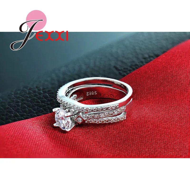 

Top Full Clear Micro Cubic Zircon Crystal Fashion Wedding Rings Sets For Woman 925 Sterling Silver Engagement Rings Sets