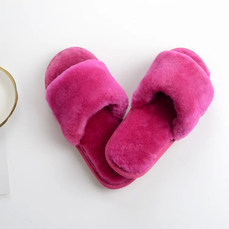 2018 Fashion Women's Wool Slippers Real Sheep Fur Winter Warm Cotton Thick Flat with Anti-slip Fingerless Rabbit | Обувь