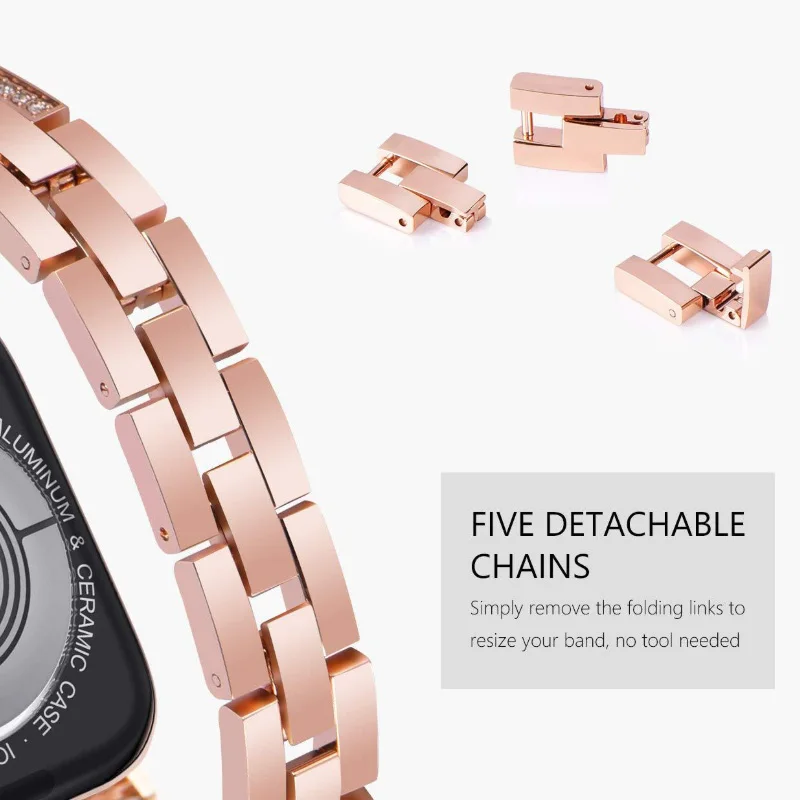Women Watch Band Diamond Bling for Apple Watch iWatch 1/2/3/4 Stainless Steel Metal Three Chain Diamond Straps Bracelet