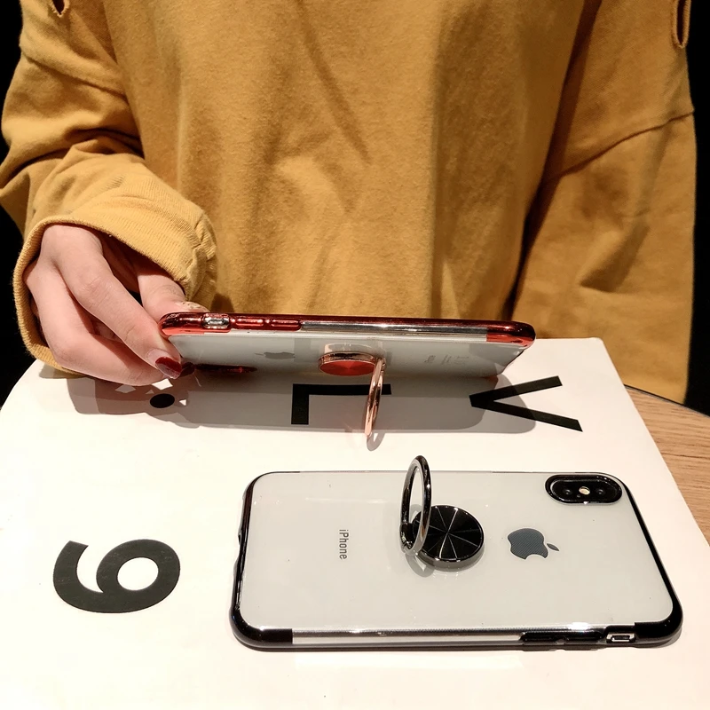 Чехол с кольцом-подставкой для iPhone XR 7 8 plus XS Max iphone 6 6s X прозрачный магнитный 360 |