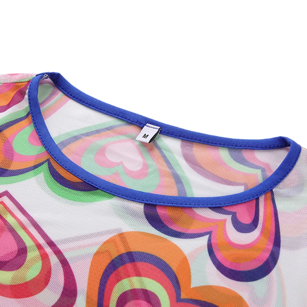 Кроп футболка в сеточку с принтом сердца Прозрачная Сексуальная женская длинным