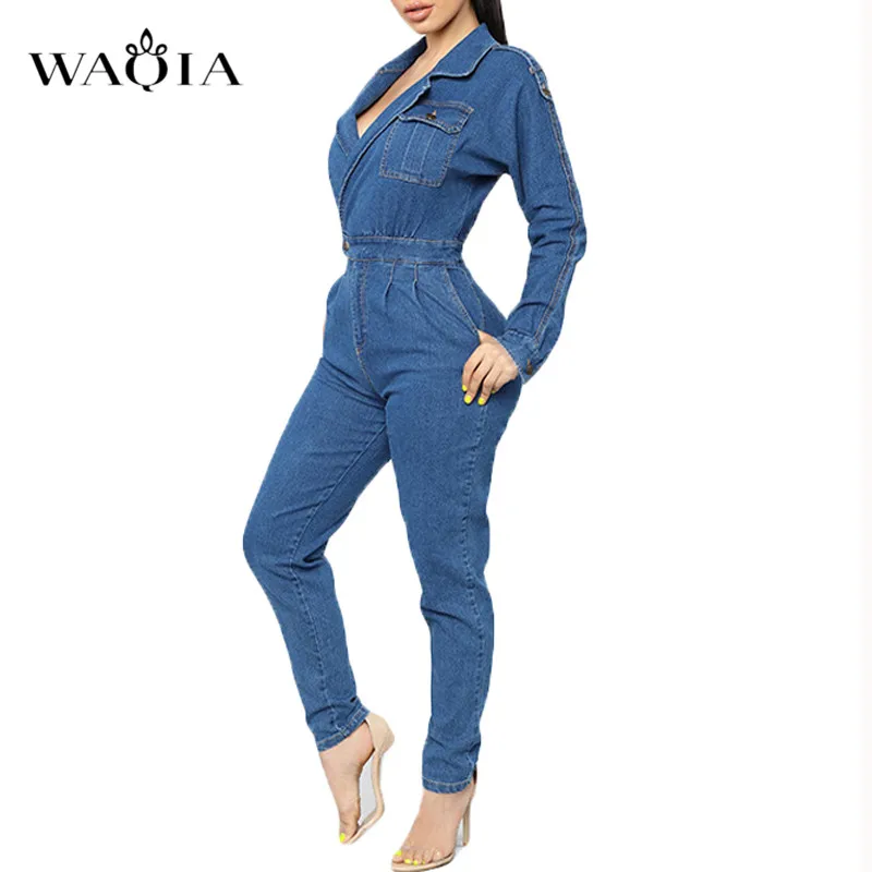 WAQIA 2019 Женская весенняя одежда комбинезоны с высокой талией облегающие джинсы