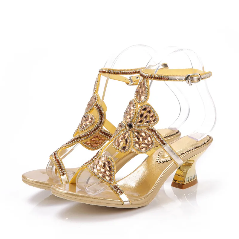 

Mid Heels Crystals Women Wedding Sandals Open Toe Ankle Buckle Strap Heeled Prom Evening Bridal Party Summer Sandals