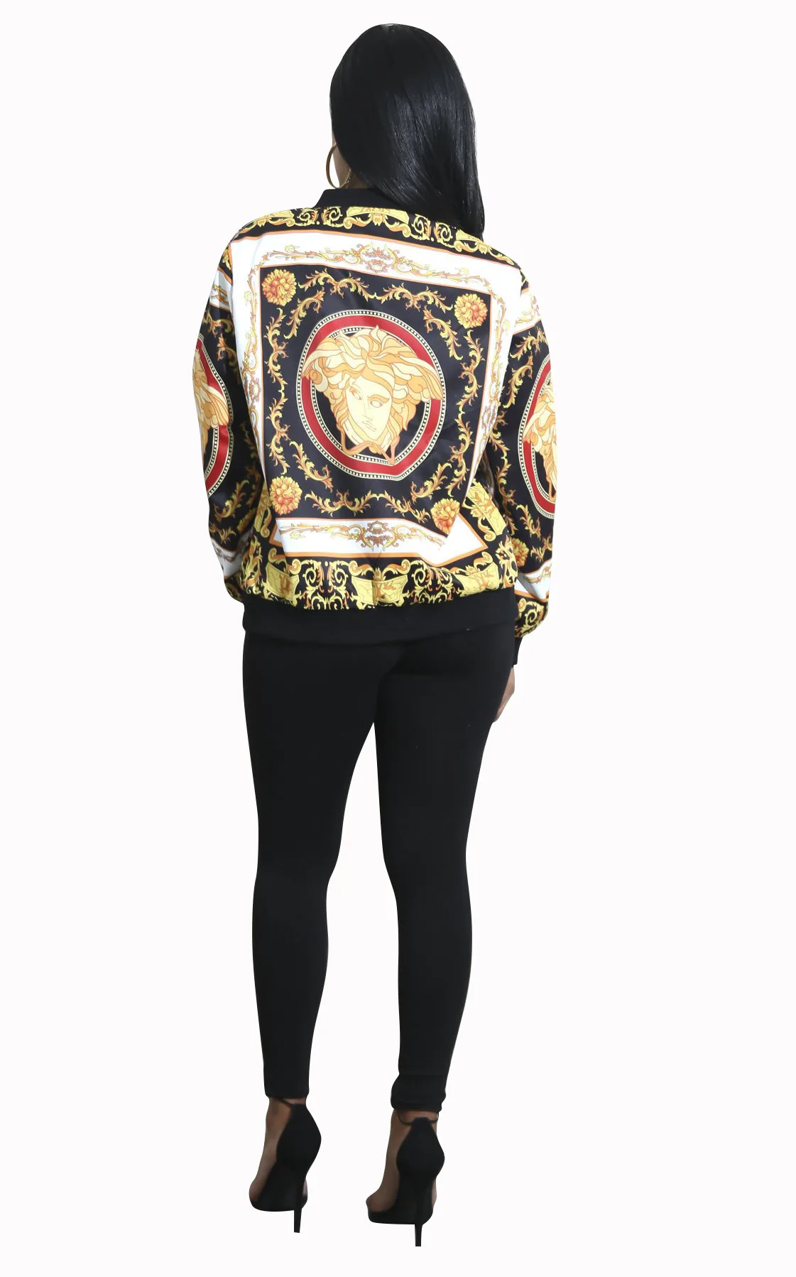Feiterawn 2018 Autumn Winter Print Slim Jacket White Black Stand Collar Long Sleeve Fashion Jackets Women Zipper Female Tops | Женская