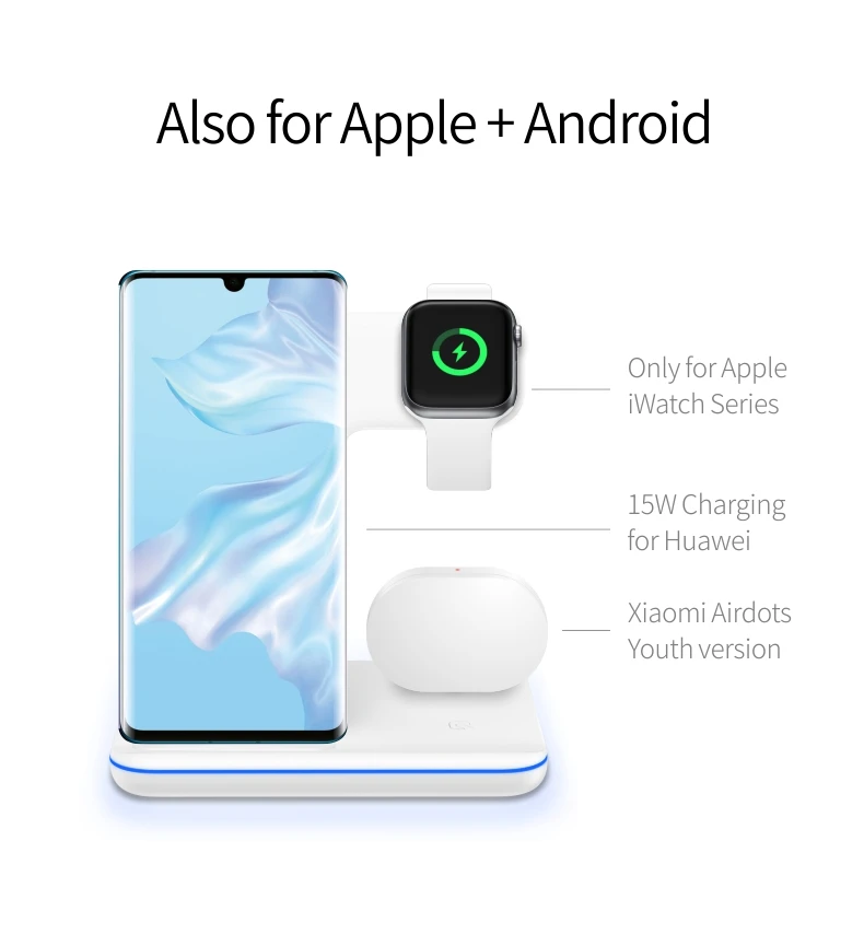 Универсальное 15 Вт Qi Беспроводное зарядное устройство для Iphone X 8 Xiaomi Быстрая зарядка 3,0 Для Apple Airpods Watch 4 3 2 1 Смарт сенсорный светильник держатель