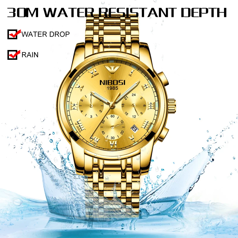 NIBOSI новинка 2019 мужские часы от ведущего бренда роскошные золотые