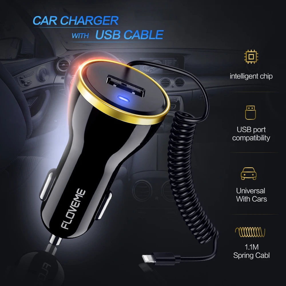Автомобильное зарядное устройство FLOVEME 2 типа для телефона автомобильное Mini USB
