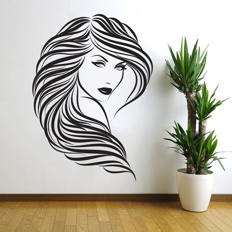 Glamour Hair Pretty Girl Wallpaper Removable Decals Barbershop Art Decoration Wall Stickers for Girls Room Vinyl Poster TA288 | Дом и сад