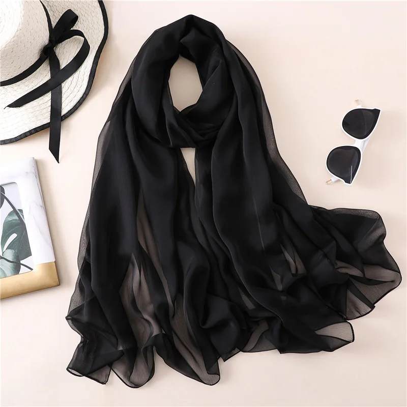 BS13-Black Новинка, шелковый шарф для женщин, однотонный, роскошный, Пашмина, хиджаб, платок для женщин, пляжные шарфы, головной платок, женские, солнцезащитные шарфы - Цвет: BS13-Black