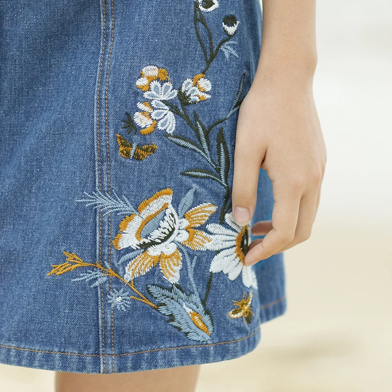 INMAN Летняя джинсовая синяя короткая юбка с вышивкой | Женская одежда