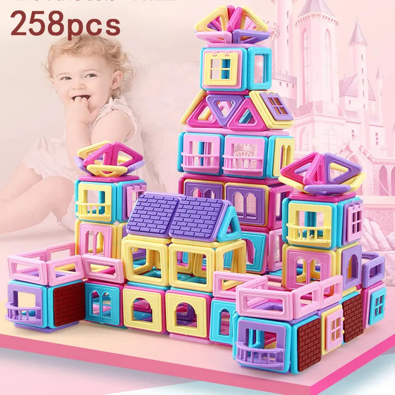 258 шт. Магнитный конструктор, дизайнерские игрушки для детей, 3D Строительные блоки для раннего обучения, DIY Кирпичи для детей, магнитные плитки