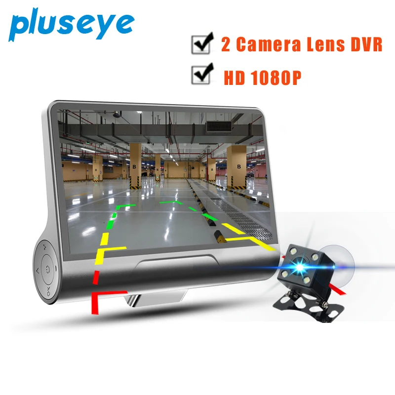 Pluseye Автомобильный dvr 2 объектива дюймов 4 ips экран HD 1080 P черный ящик dash cam