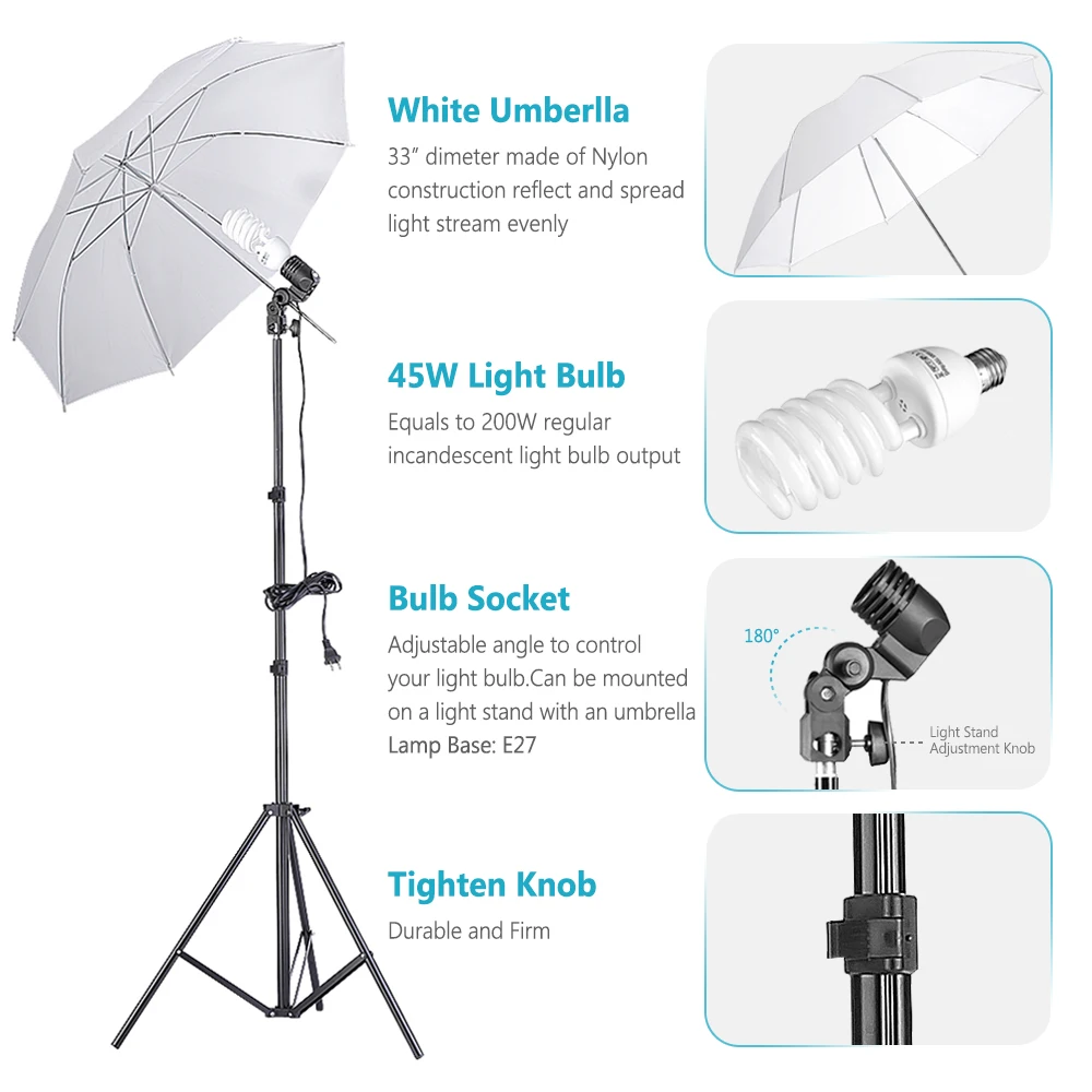 

Neewer Upgraded 2.6x3 M/8.5x10 ft Background Support System with 800W 5500K Softbox +Umbrella Continuous Lighting Kit for Studio