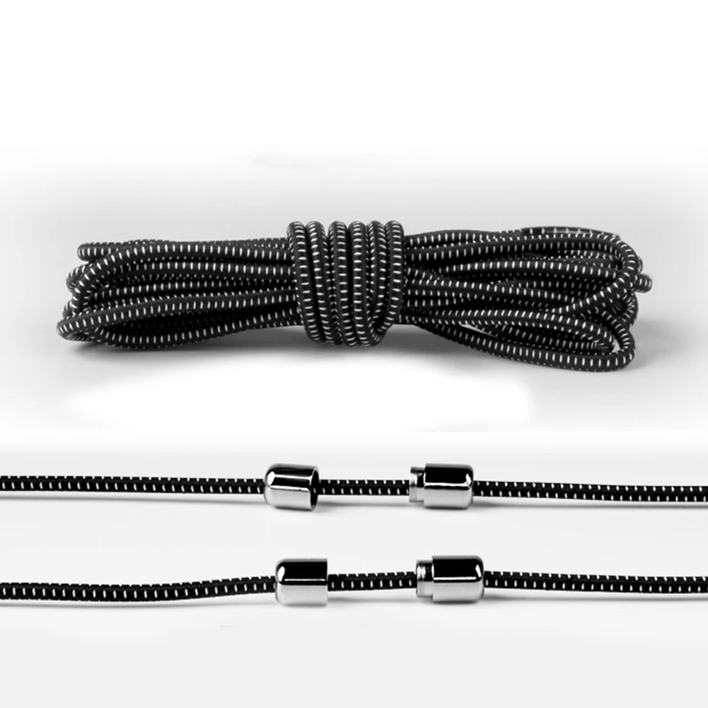 light black Унисекс круглый ленивый эластичный замок шнурки для кроссовок 100 СМ Металлическая голова пряжка спортивные уличные обувные шнурки для шнуровки Cordones Zapato - Цвет: light black