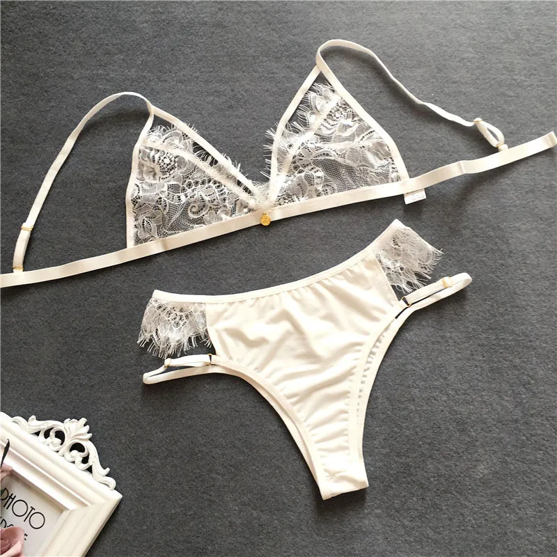 2018 с пикантными ремешками Туфли кружевом в виде ресниц наборы бюстгальтер + трусы