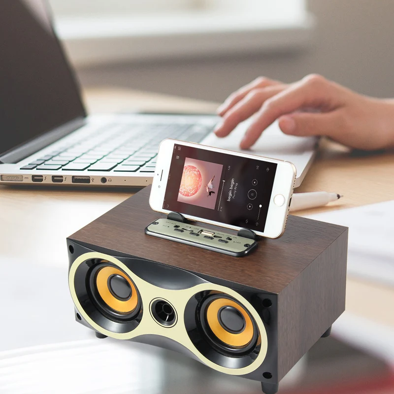 Портативный деревянный беспроводной динамик сабвуфер стерео Bluetooth s радио FM