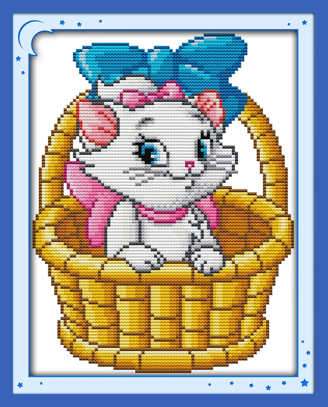 Pink cat(7) cross stitch kit cartoon cotton silk 14ct 11ct count print canvas stitches embroidery DIY handmade needlework plus