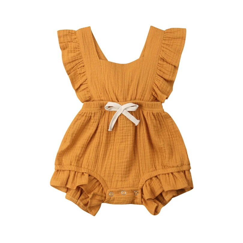 

Newborn Infant Baby Girls Candy Color Ruffles Romper Bodysuit Toddler Sleeveless Backcross Lace-up Bow-knot Jumpsuit 3-24M A20