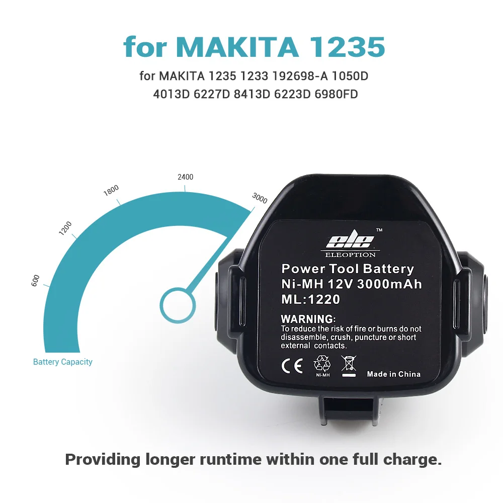 Никель металлогидридный аккумулятор ELEOPTION 12 в 3000 мАч для MAKITA 1235 1233 192698 A 1050D 4013D 6227D