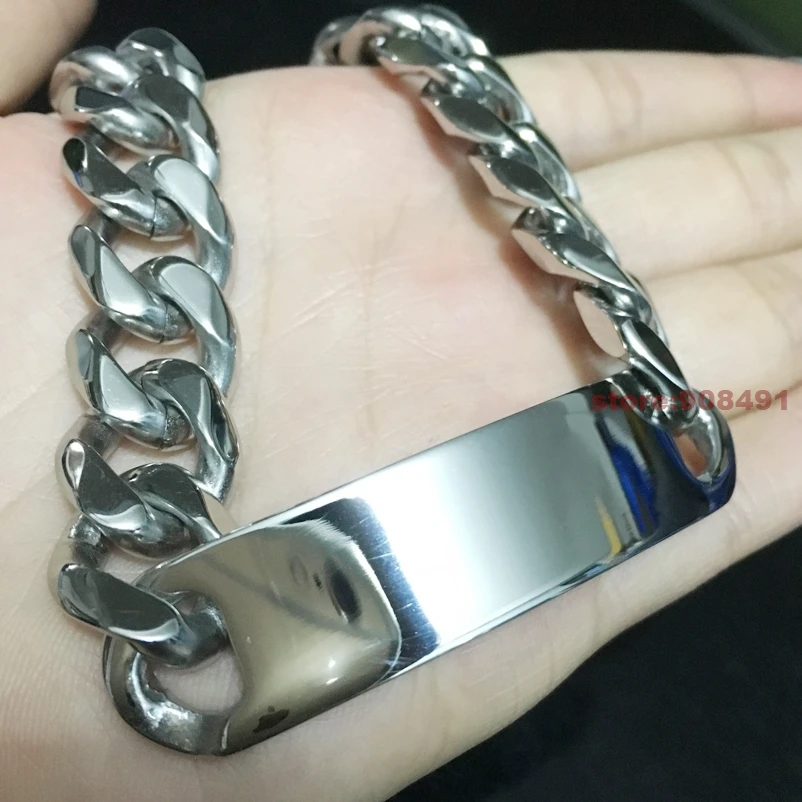 Новое поступление модные серебристые мужские из нержавеющей стали ID панцирная цепочка Bracet 15mm8. 66"