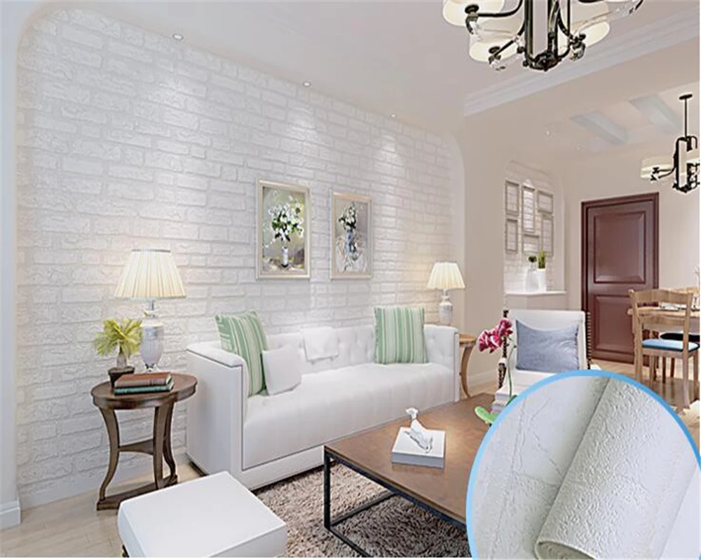 Обои Beibehang с изображением белого кирпича простой фон для гостиной телевизора