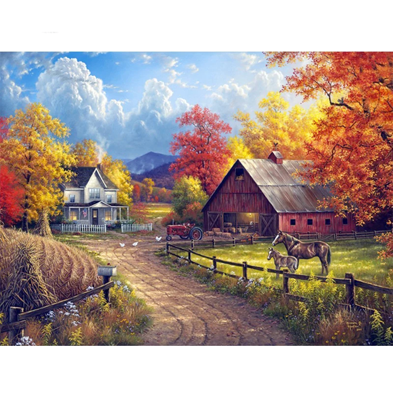 Autumn farm diamond Embroidery diy painting mosaic diamant 3d cross stitch pictures H717 | Дом и сад