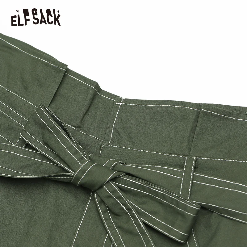 ELFSACK, армейские зеленые повседневные женские шорты Карго, летние шорты со средней талией, модные женские шорты-шаровары с бантом и поясом