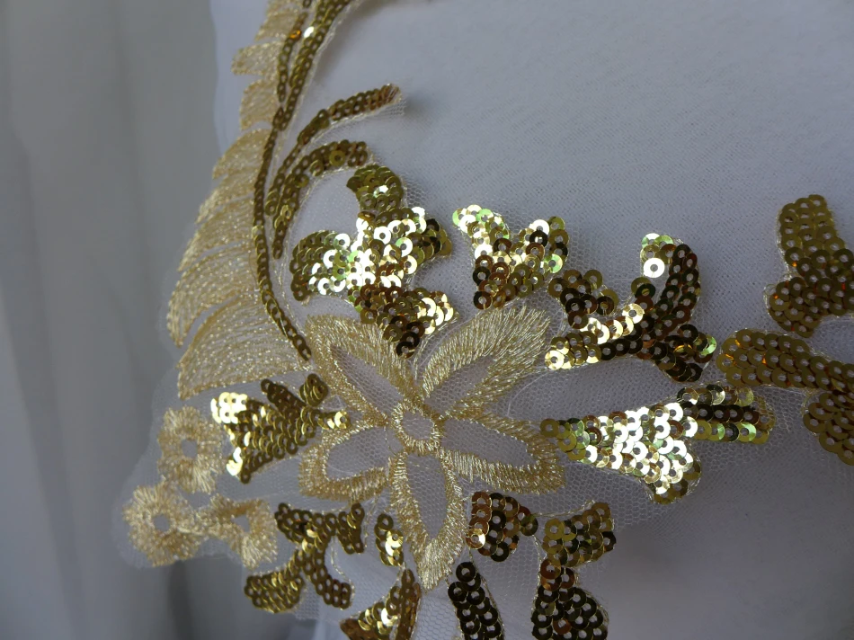 1 пара Золотые Аппликации из кружева с пайетками 33*16 см Вышивка Золотая швейная