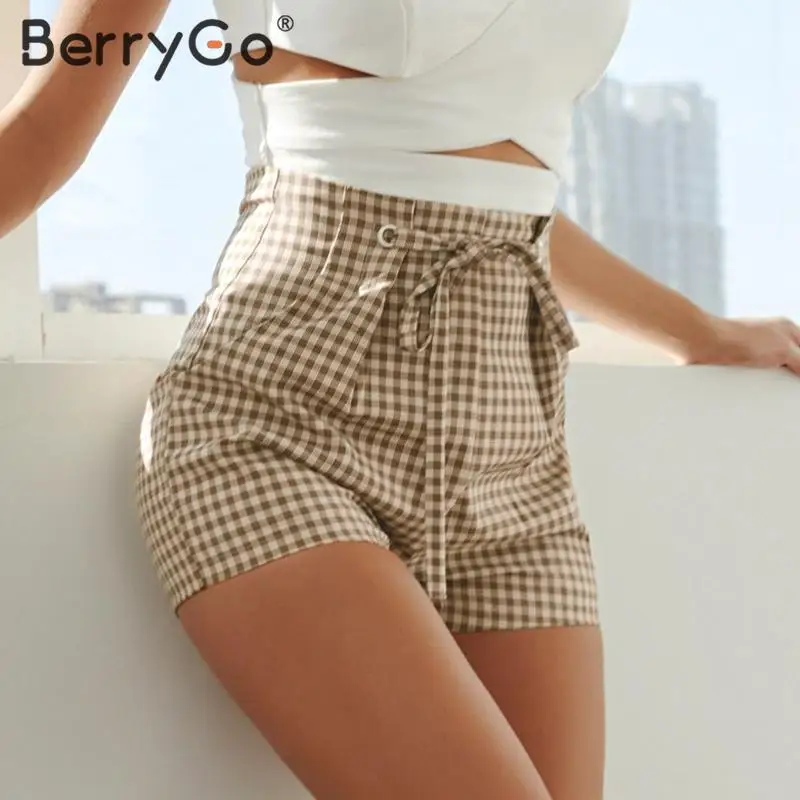 BerryGo шикарные клетчатые повседневные шорты женские 2019 летние горячие кружевные с