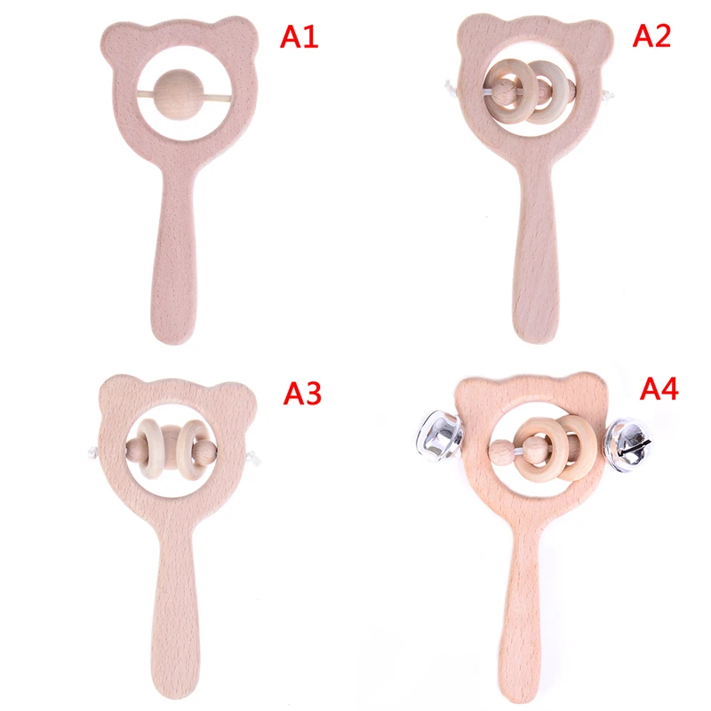 Детские игрушки бук деревянный медведь ручной Прорезыватель деревянное кольцо