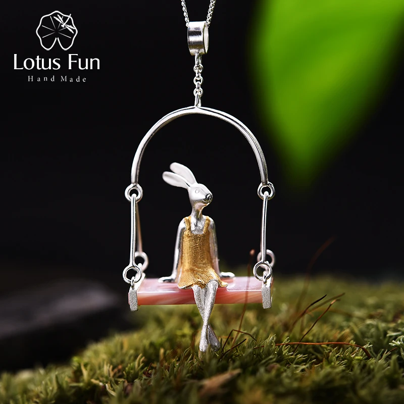 

Lotus Fun Real 925 Sterling Silver Natural Shell Creative Handmade Fine Jewelry Miss Rabbit Pendant without Chain Acessorios