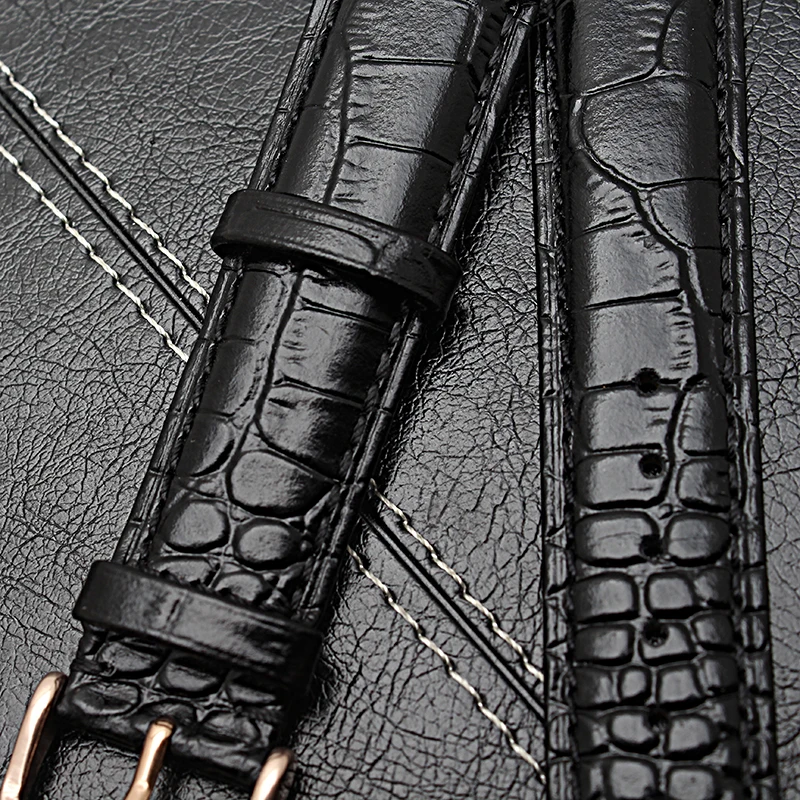 Мужской ремешок из натуральной кожи с крокодиловым лицевым покрытием черный и