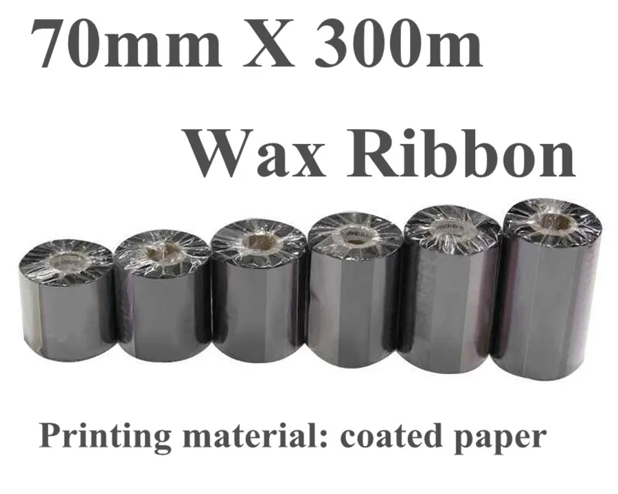 

DRVXIN 2 Roll/Lot Thermal Transfer Wax Ribbon 70mm X 300m Black coated paper label printer ribbon For Barcode Printer ZT220