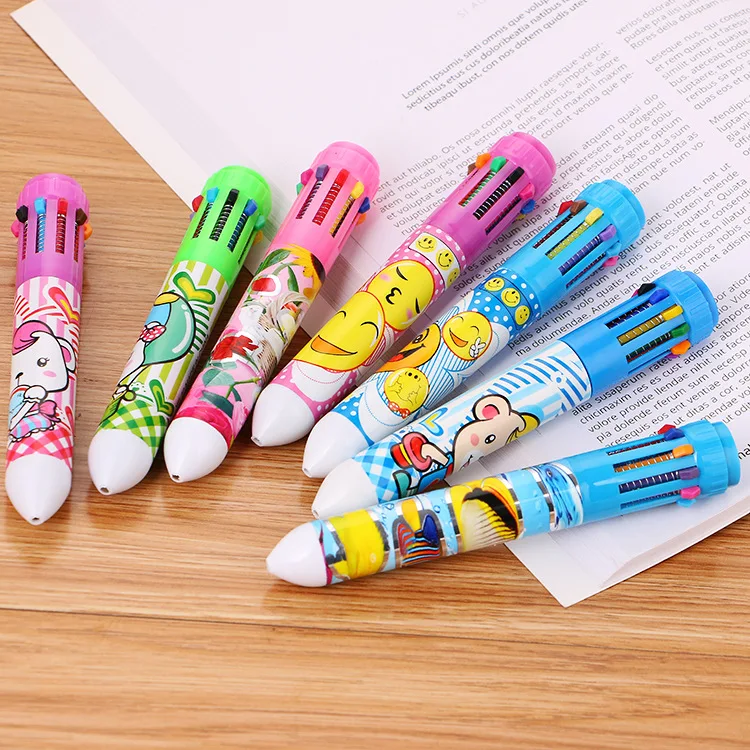 24 pcs Creative Stationery Ten-color Ball Pen Student Prize Multifunctional Color Pen Lovely Learning Painting and Graffiti Pen