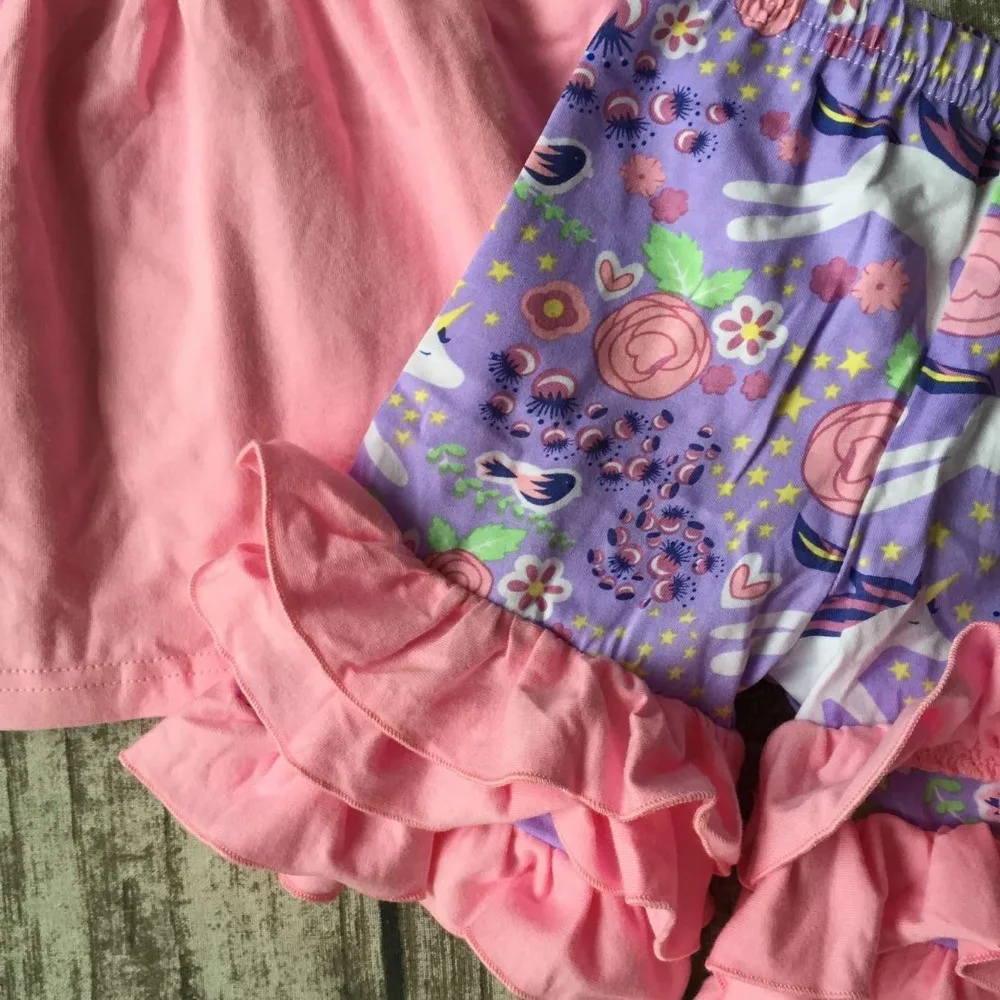 Для маленьких девочек летняя одежда Обувь для Единорог рюшами Шорты наряды