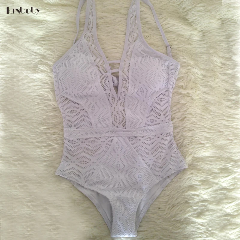 Lace Crochet 1 Pieces Monokini Swimsuit V-neck Plus Size Bathing Suits Women High Waist Trikinis Black One Swimsuits | Спорт и