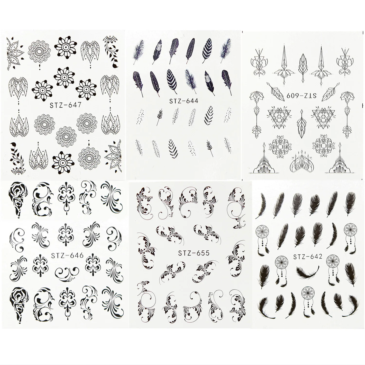 Наклейка для ногтей 6 цветов перо|Стикеры и наклейки| |